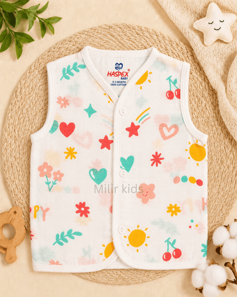 Baby Muslin Jabla Happy Bloom Print 100% Cotton Newborn Vest