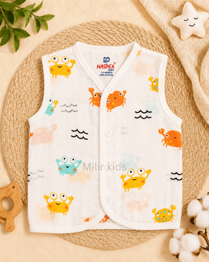 Baby Muslin Jabla Happy Sea Friends Print 100% Cotton Newborn Vest