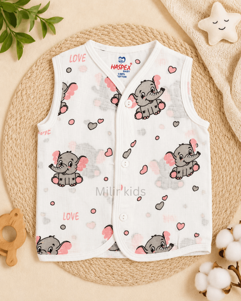 Baby Muslin Jabla Little Elephant Print 100% Cotton Newborn Vest