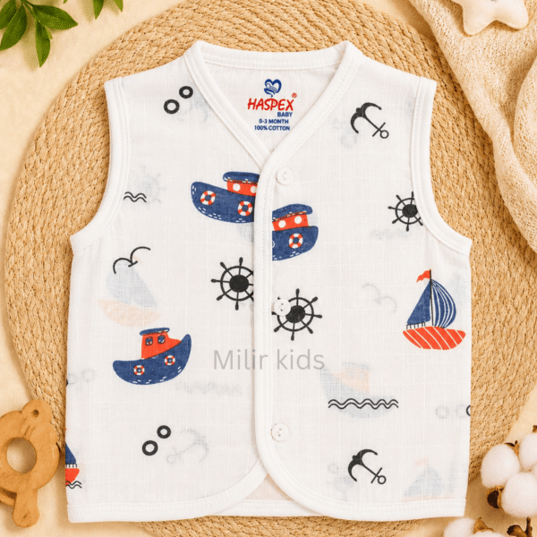Baby Muslin Jabla Ocean Voyage Print 100% Cotton Newborn Vest