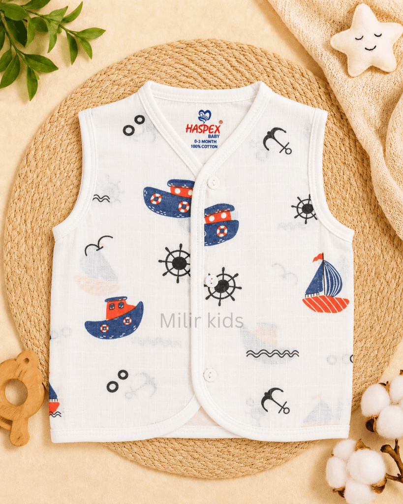 Baby Muslin Jabla Ocean Voyage Print 100% Cotton Newborn Vest