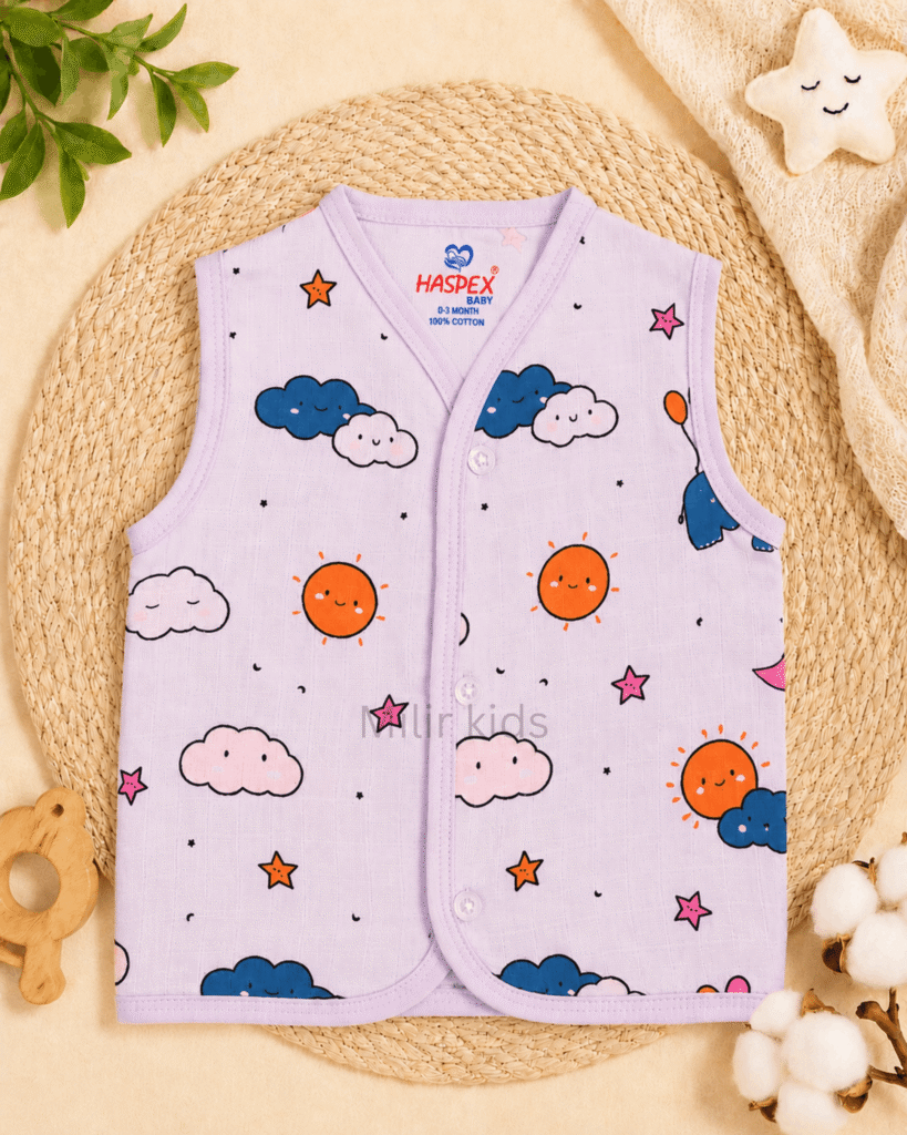 Baby Muslin Jabla Sunny Clouds Print 100% Cotton Newborn Vest