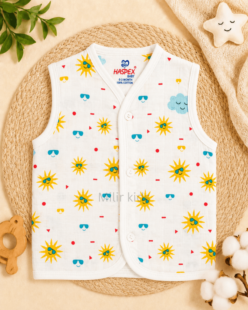 Baby Muslin Jabla Sunny Smiles Print 100% Cotton Newborn Vest
