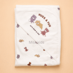cream hooded baby towel with teddy bear print