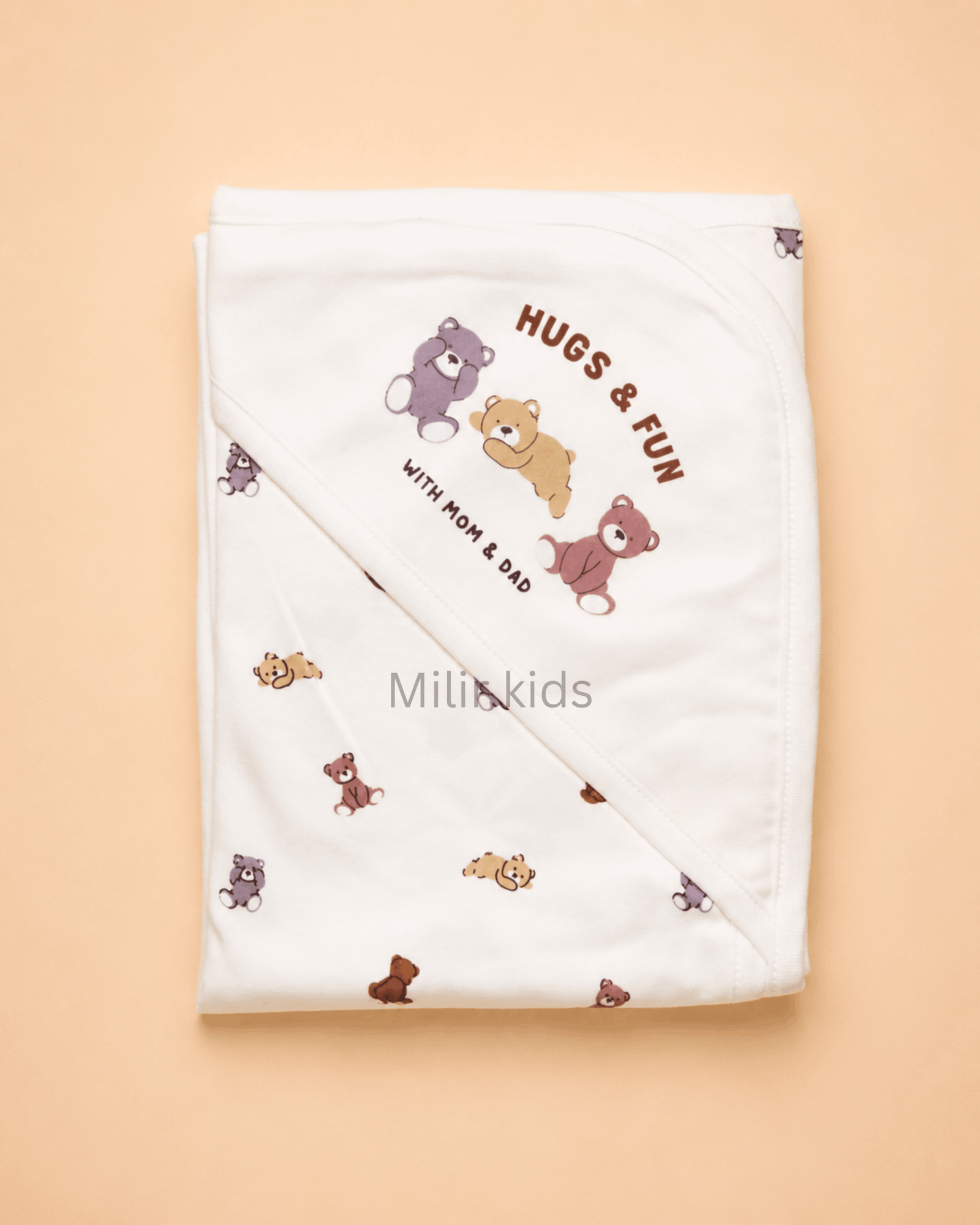 cotton-hooded-baby-towel-cream-teddy-bears-80x80cm cream hooded baby towel with teddy bear print