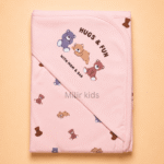 Pink hooded baby towel with teddy bear print