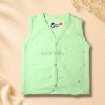 Kinder County sleeveless cotton baby jabla for newborn babies featuring soft breathable fabric with front snap buttons.