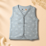 Kinder County sleeveless cotton baby jabla for newborn babies featuring soft breathable fabric with front snap buttons.