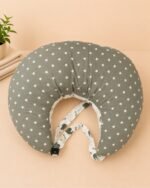Grey elephant print baby feeding pillow with safety strap for breastfeeding and bottle feeding by Milir Kids