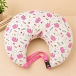 Pink baby feeding pillow with safety strap for breastfeeding and bottle feeding by Milir Kids