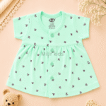 Baby Girls Mini Floral Print Cotton Front Open Frock in mint green made from soft breathable cotton.