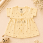 Baby Girls Mini Floral Print Cotton Front Open Frock in Butter yellow made from soft breathable cotton.