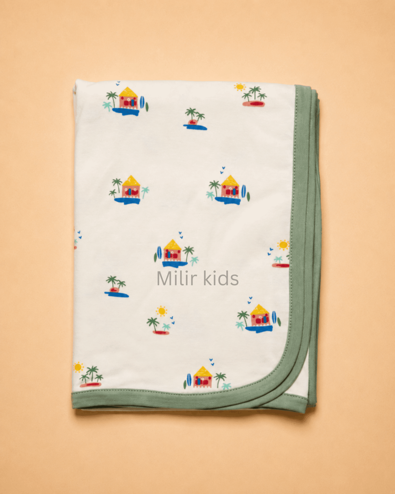premium-cotton-baby-blanket-tropical-house-print Premium cotton baby blanket with soft printed design for newborn babies and infants