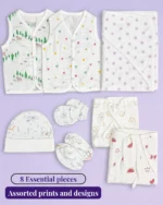 Milir Little Beginning Kit newborn essentials bundle with muslin jablas nappies cap mittens booties and hooded towel