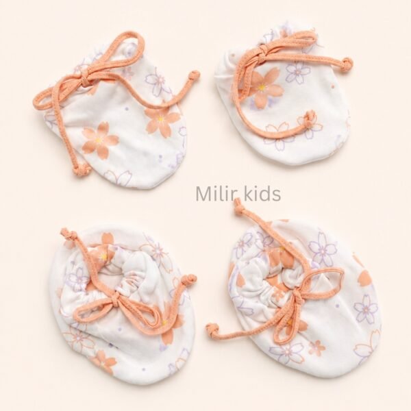 Premium soft cotton newborn adjustable mittens and booties set for baby boys and girls.