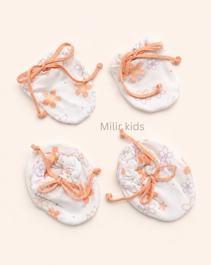 Premium soft cotton newborn adjustable mittens and booties set for baby boys and girls.