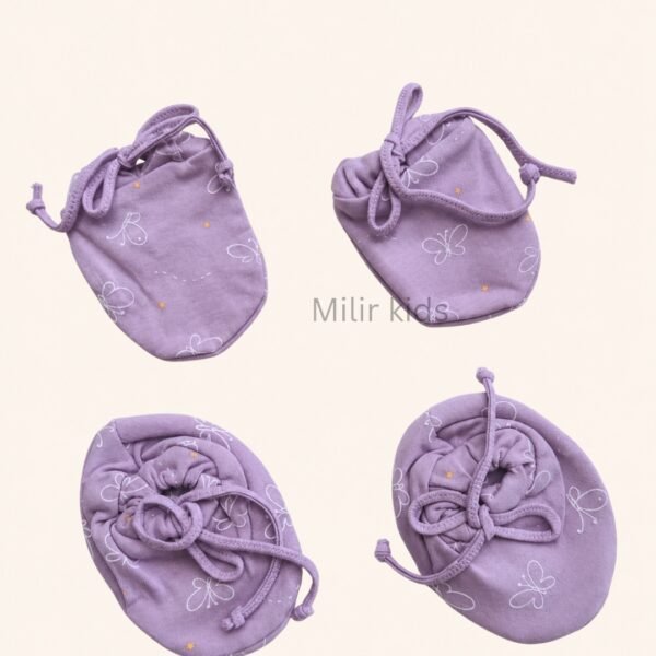 Premium soft cotton newborn adjustable mittens and booties set for baby boys and girls.