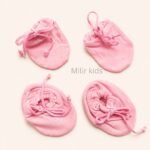 Premium soft cotton newborn adjustable mittens and booties set for baby boys and girls.