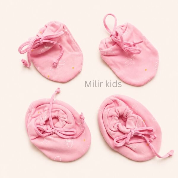 Premium soft cotton newborn adjustable mittens and booties set for baby boys and girls.
