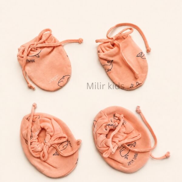 Premium soft cotton newborn adjustable mittens and booties set for baby boys and girls.