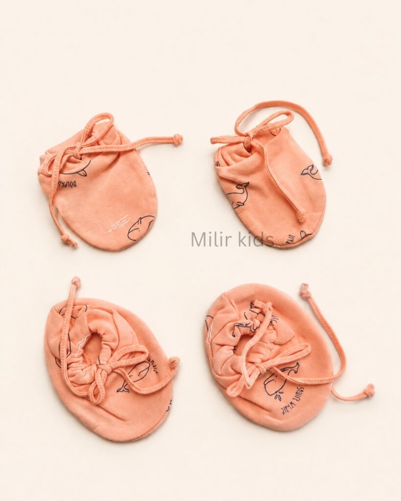 Premium soft cotton newborn adjustable mittens and booties set for baby boys and girls.