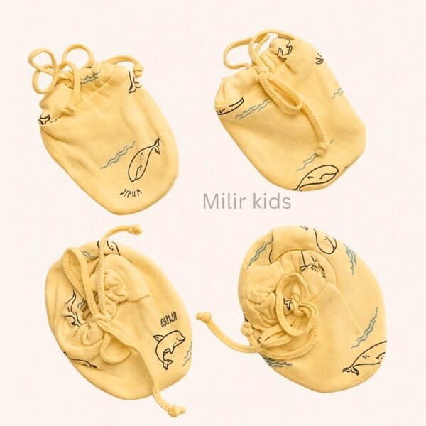 Premium soft cotton newborn adjustable mittens and booties set for baby boys and girls.