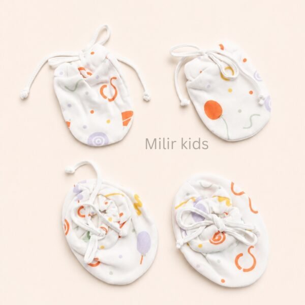 Premium soft cotton newborn adjustable mittens and booties set for baby boys and girls.