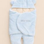 Premium blue newborn sleeping bag wrapper with hood and bear ears