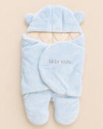 Premium blue newborn sleeping bag wrapper with hood and bear ears