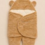 Premium brown baby sleeping bag wrapper with bear ears and quilted inner lining for newborn babies