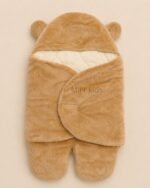 Premium brown baby sleeping bag wrapper with bear ears and quilted inner lining for newborn babies