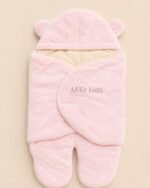 Soft pink hooded baby sleeping bag wrapper with bear ears for newborn babies