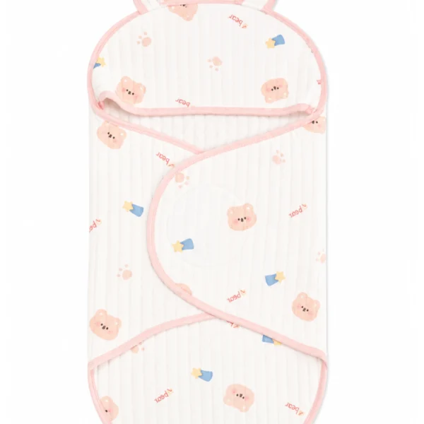 Bear print baby wrapper with hood