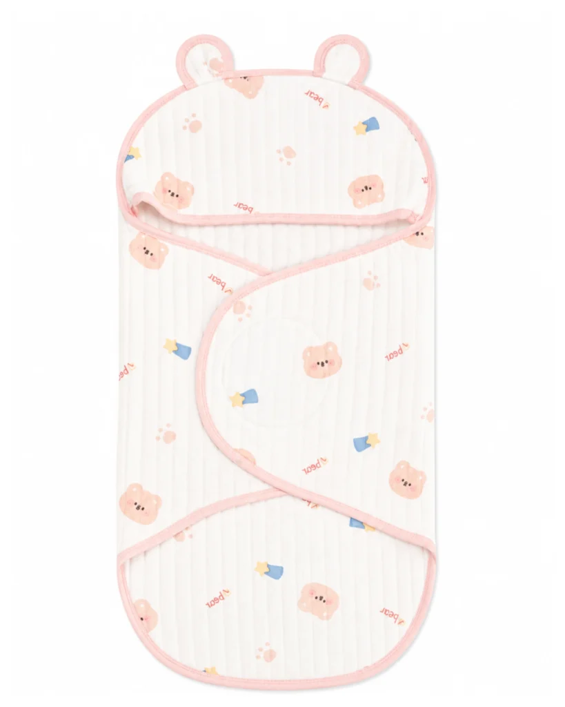 Bear print baby wrapper with hood