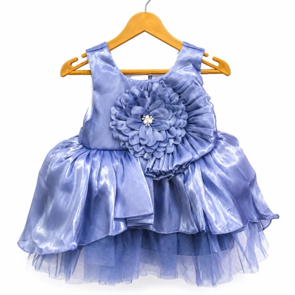 Blue floral ruffle party frock for baby girls