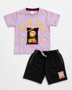 Boys lavender 3D embossed chips print T-shirt and shorts set
