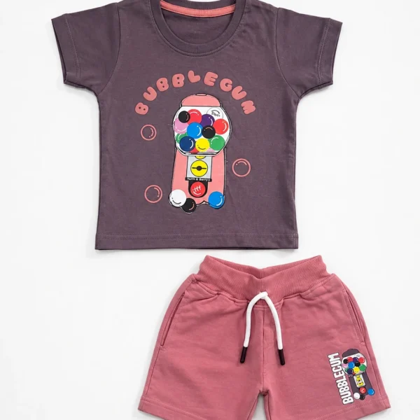 Boys plum 3D embossed bubblegum print T-shirt and shorts set