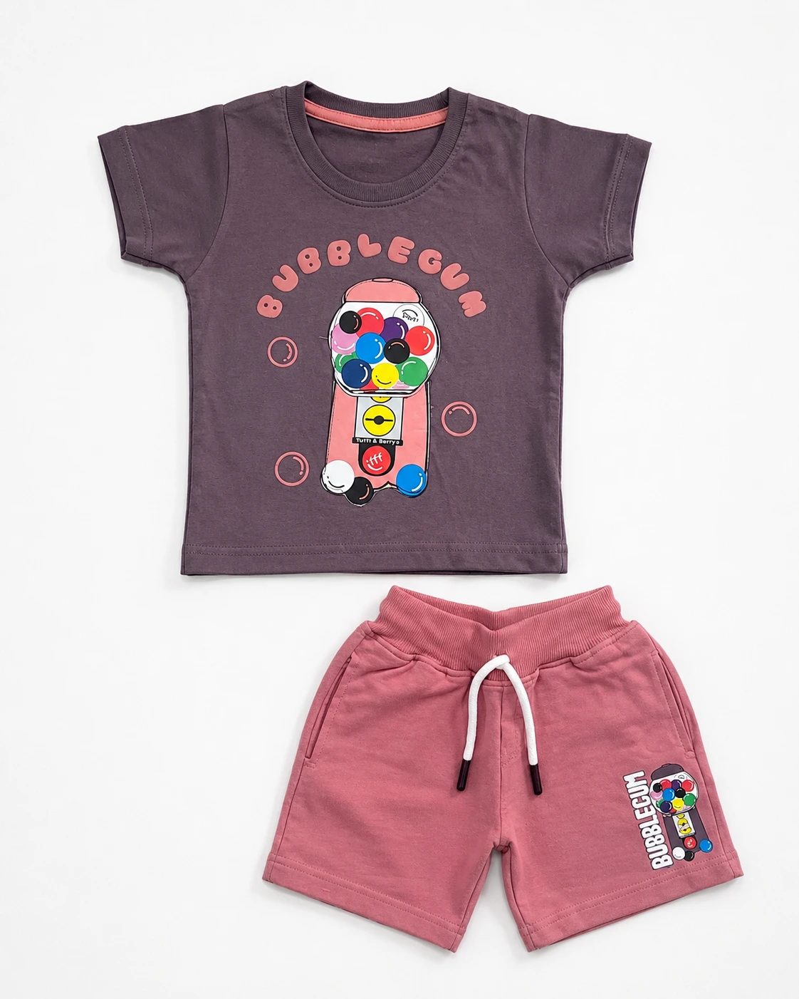 Boys plum 3D embossed bubblegum print T-shirt and shorts set