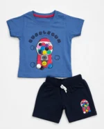 Boys royal blue 3D embossed bubblegum print T-shirt and shorts set