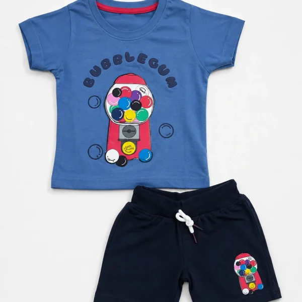Boys royal blue 3D embossed bubblegum print T-shirt and shorts set