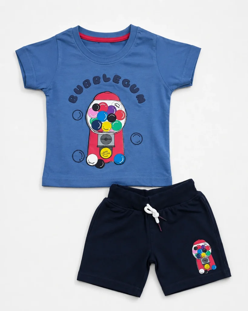 Boys royal blue 3D embossed bubblegum print T-shirt and shorts set