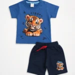 Boys royal blue 3D embossed tiger print T-shirt and shorts set