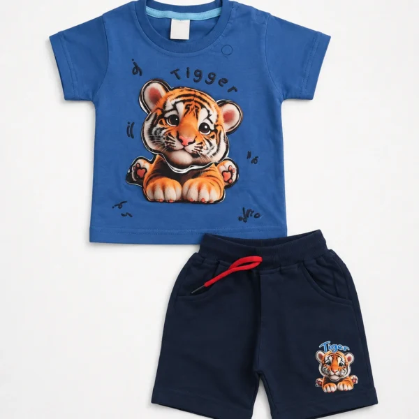 Boys royal blue 3D embossed tiger print T-shirt and shorts set