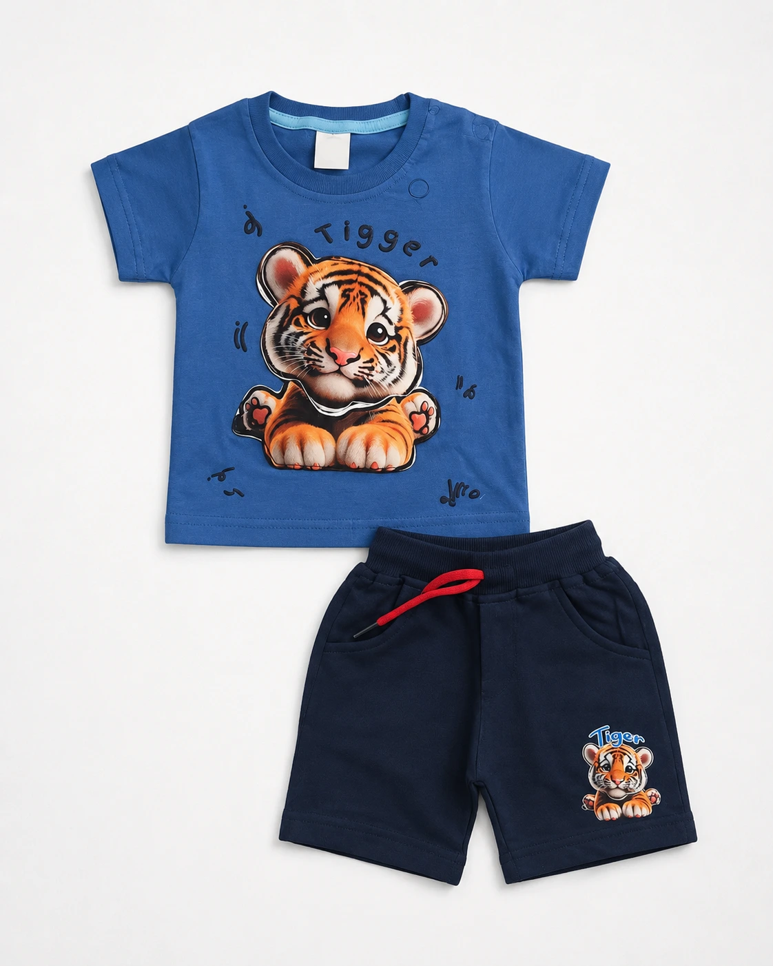 Boys royal blue 3D embossed tiger print T-shirt and shorts set
