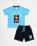 Boys sky blue 3D embossed chips print T-shirt and shorts set
