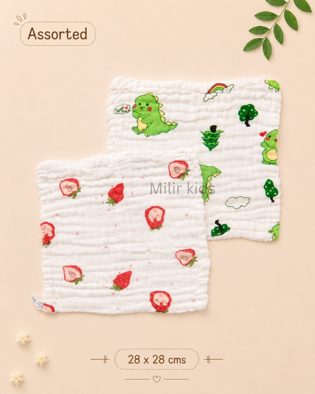 Premium Muslin Baby Wash Cloth – Assorted 6 layer muslin baby wash cloth with assorted cartoon prints made from soft absorbent cotton