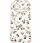 Floral and bird print baby wrapper with hood