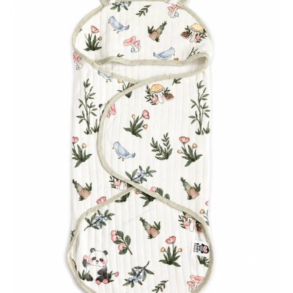 Floral and bird print baby wrapper with hood