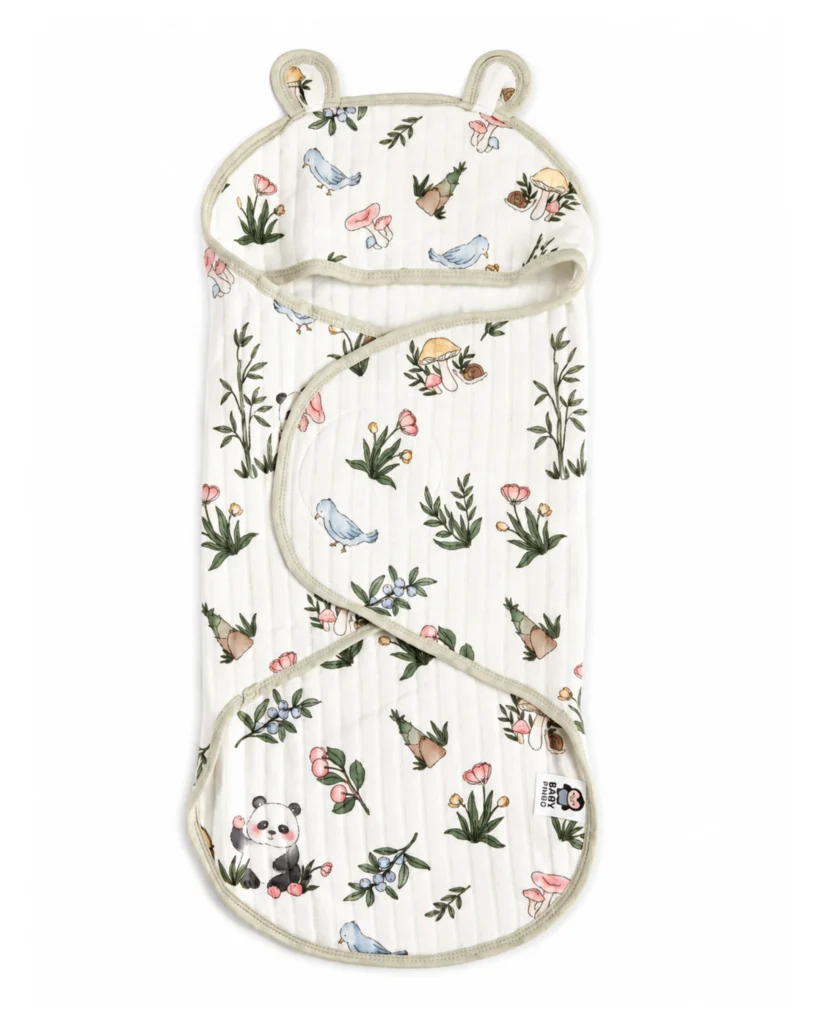 Floral and bird print baby wrapper with hood