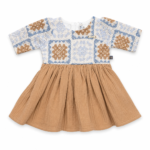 Girls beige and blue floral patchwork frock with gathered skirt